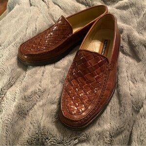 Florsheim Woven Leather Slip-Ons in Rich Brown Made in Brazil!